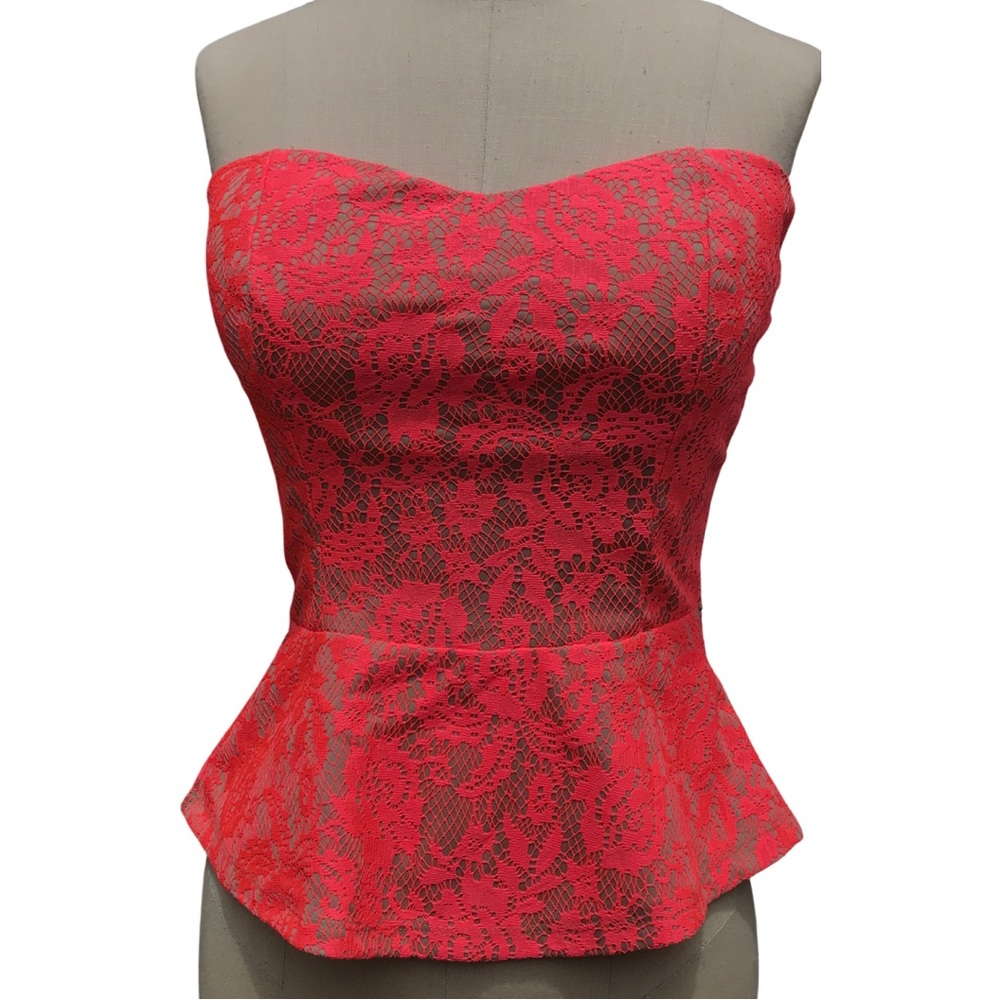 Varga Hot Peach Lace Strapless Top Sz M